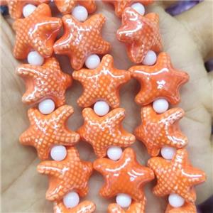orange Porcelain Starfish Beads, electroplated, approx 17-20mm, 22pcs per st