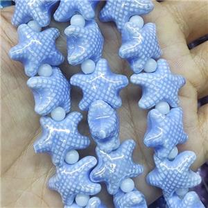 lt.blue Porcelain Starfish Beads, electroplated, approx 17-20mm, 22pcs per st