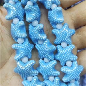 blue Porcelain Starfish Beads, electroplated, approx 17-20mm, 22pcs per st