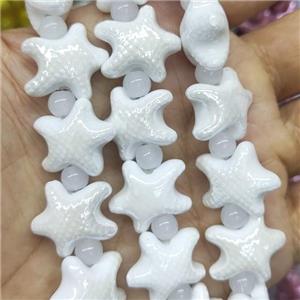 white Porcelain Starfish Beads, electroplated, approx 17-20mm, 22pcs per st