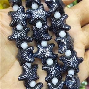 black Porcelain Starfish Beads, electroplated, approx 17-20mm, 22pcs per st