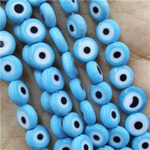 Blue Lampwork Glass Circle Beads Evil Eye, approx 8mm