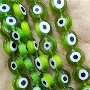 Green Lampwork Glass Circle Beads Evil Eye, approx 8mm