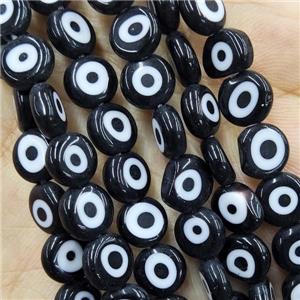 Black Lampwork Glass Circle Beads Evil Eye, approx 6mm