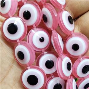 Pink Resin Circle Evil Eye Beads, approx 20mm, 20pcs per st