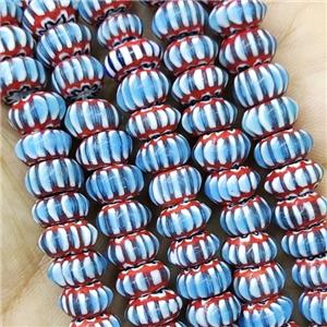 Nepal Style Blue Lampwork Glass Rondelle Chevron Beads, approx 7-9mm