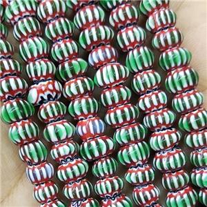 Nepal Style Green Lampwork Glass Rondelle Chevron Beads, approx 7-9mm