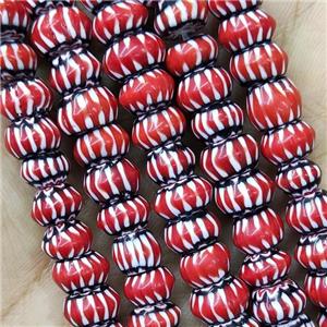 Nepal Style Red Lampwork Glass Rondelle Chevron Beads, approx 7-9mm