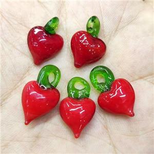 Red Lampwork Glass Heart Pendant, approx 13-23mm