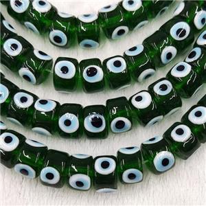 Darkgreen Lampwork Glass Heishi Beads With Evil Eye, approx 6x9mm