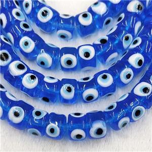 Skyblue Lampwork Glass Heishi Beads With Evil Eye, approx 7x11mm