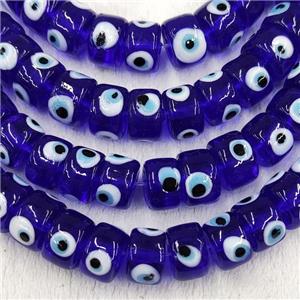 Deepblue Lampwork Glass Heishi Beads With Evil Eye, approx 6x9mm
