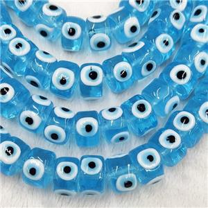 Blue Lampwork Glass Heishi Beads With Evil Eye, approx 6x9mm