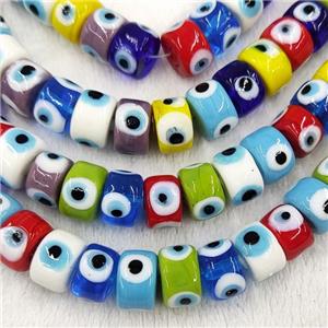 Mix Color Lampwork Glass Heishi Beads With Evil Eye, approx 6x9mm