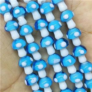 Blue Lampwork Mushroom Beads, approx 10-14mm, 25pcs per st