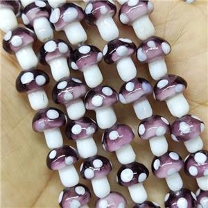 Amethyst Lampwork Mushroom Beads, approx 10-14mm, 25pcs per st