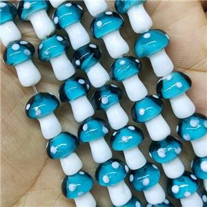 Teal Lampwork Mushroom Beads, approx 10-14mm, 25pcs per st