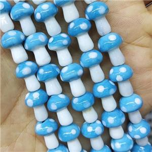 Blue Lampwork Mushroom Beads, approx 10-14mm, 25pcs per st