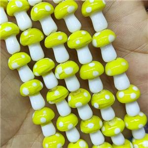Yellow Lampwork Mushroom Beads, approx 10-14mm, 25pcs per st