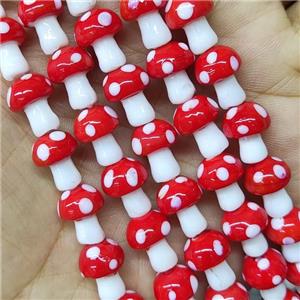 Red Lampwork Mushroom Beads, approx 10-14mm, 25pcs per st