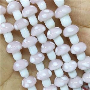 Pink Lampwork Mushroom Beads, approx 10-14mm, 25pcs per st