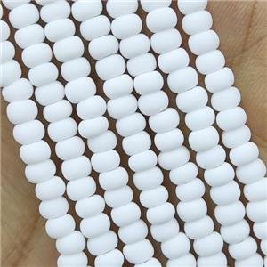 White Lampwork Glass Rondelle Beads Matte, approx 4mm