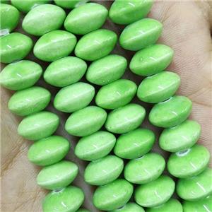 Green Lampwork Glass Bicone Beads, approx 7x12mm, 45pcs per st