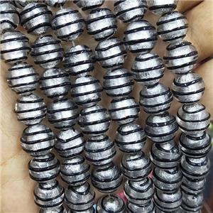 Larmwork Glass Beads Round Black Line With Silver Foil, approx 12mm dia