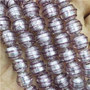 Larmwork Glass Beads With Silver Foil Round Lt.purple Line, approx 12mm dia