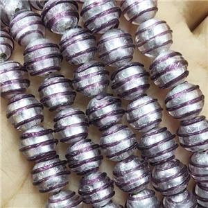 Larmwork Glass Beads With Silver Foil Round Purple Line, approx 12mm dia