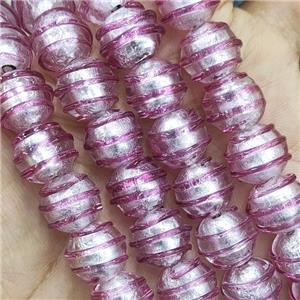 Larmwork Glass Beads With Silver Foil Round Pink Line, approx 12mm dia