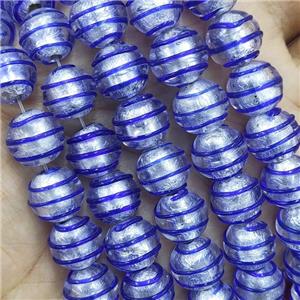 Larmwork Glass Beads With Silver Foil Round Blue Line, approx 12mm dia