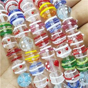 Round Lampwork Glass Beads Line Mix Color, approx 12mm dia