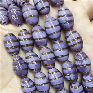 Purple Lampwork Glass Rice Beads Gold Foil, approx 10-16mm