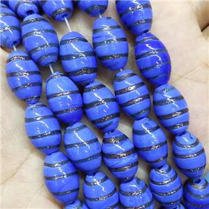 Royalblue Lampwork Glass Rice Beads Gold Foil, approx 10-16mm