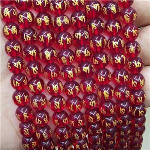 Red Glass Beads Round Buddhist, approx 8mm dia