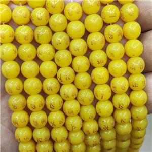 Yellow Glass Beads Round Buddhist, approx 8mm dia