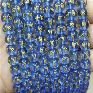 Blue Glass Beads Round Buddhist, approx 8mm dia