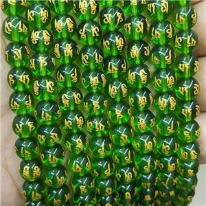 Green Glass Beads Round Buddhist, approx 8mm dia