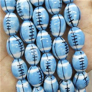 Blue Porcelain Rugby Beads American Football Rice, approx 12-15mm