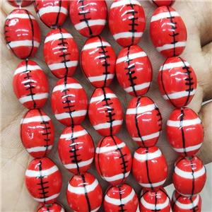 Red Porcelain Rugby Beads American Football Rice, approx 12-15mm