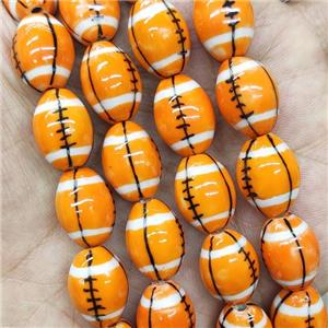 Orange Porcelain Rugby Beads American Football Rice, approx 12-15mm