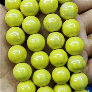 Yellow Porcelain Beads Smooth Round, approx 14mm, 27pcs per st