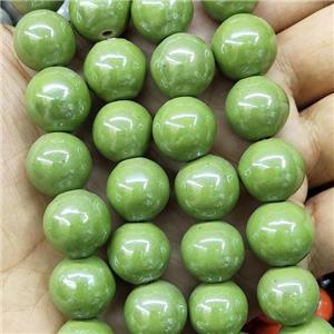 Green Porcelain Beads Smooth Round, approx 14mm, 27pcs per st