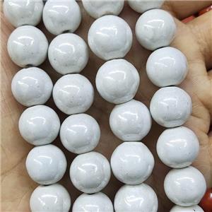 White Porcelain Beads Smooth Round, approx 14mm, 27pcs per st