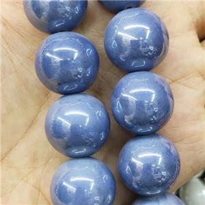 Grayblue Porcelain Large Beads Smooth Round Ceramic, approx 20mm, 20pcs per st