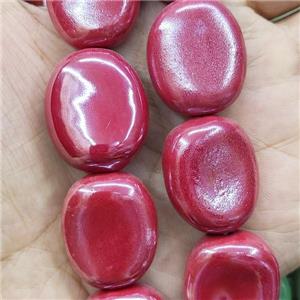Red Porcelain Oval Beads, approx 23-27mm, 14pcs per st