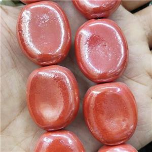 Orange Porcelain Oval Beads, approx 23-27mm, 14pcs per st
