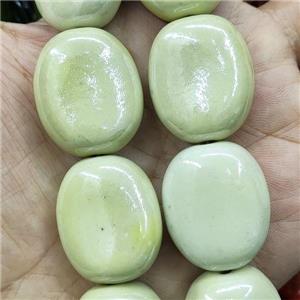 Olive Porcelain Oval Beads, approx 23-27mm, 14pcs per st
