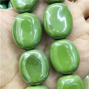 Green Porcelain Beads Oval Ceramic, approx 23-27mm, 14pcs per st